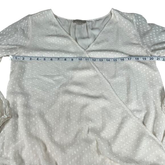 LOFT Outlet Off White Long Sleeve Blouse Body Lined Sheer Sleeve Size Medium - Picture 9 of 13
